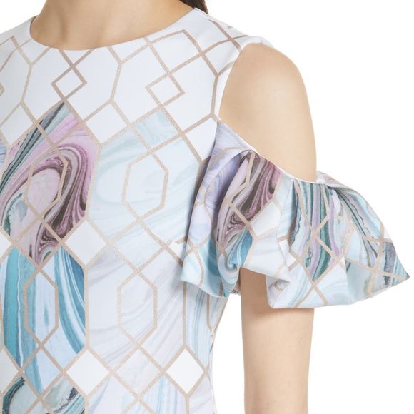 Ted Baker KRIMBA SEA OF CLOUDS Swirls Glitter Geometric Sheath Mini Dress, TB1 - Picture 9 of 14